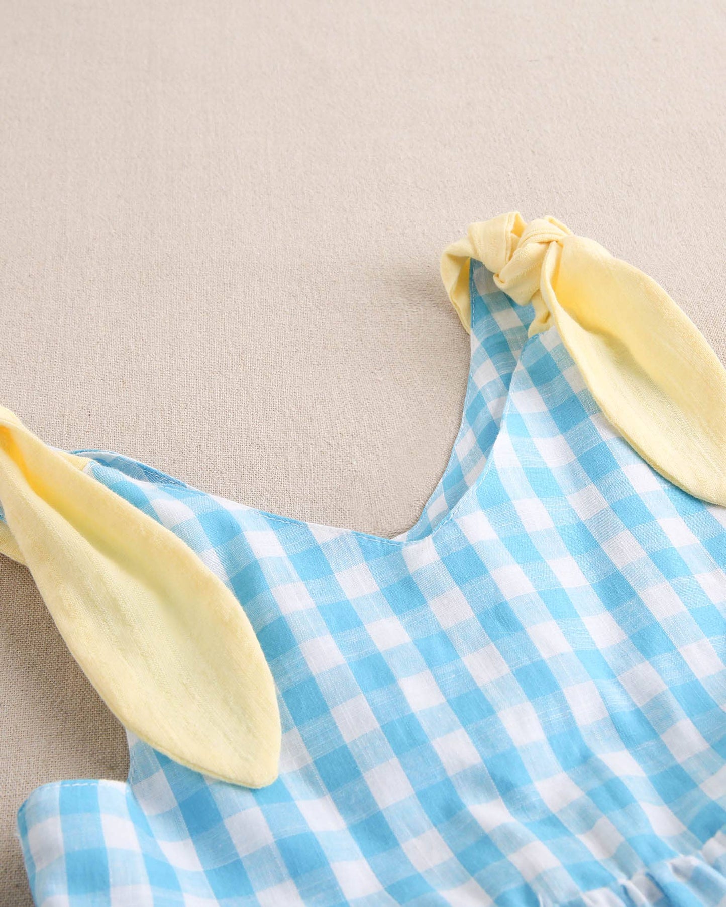 Turquoise Gingham Check Dress With Yellow Bows