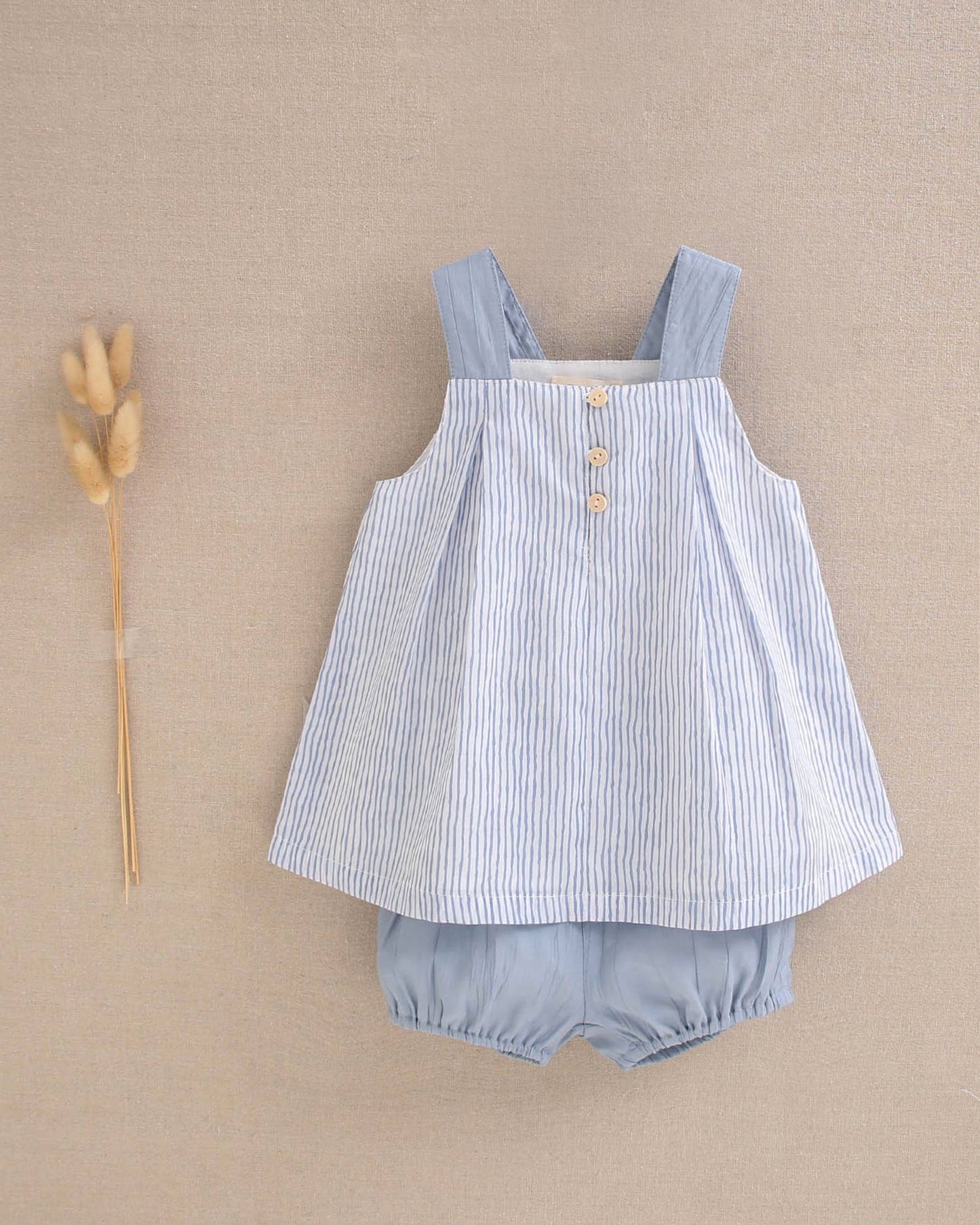 Striped Blouse & Light Blue Short Set