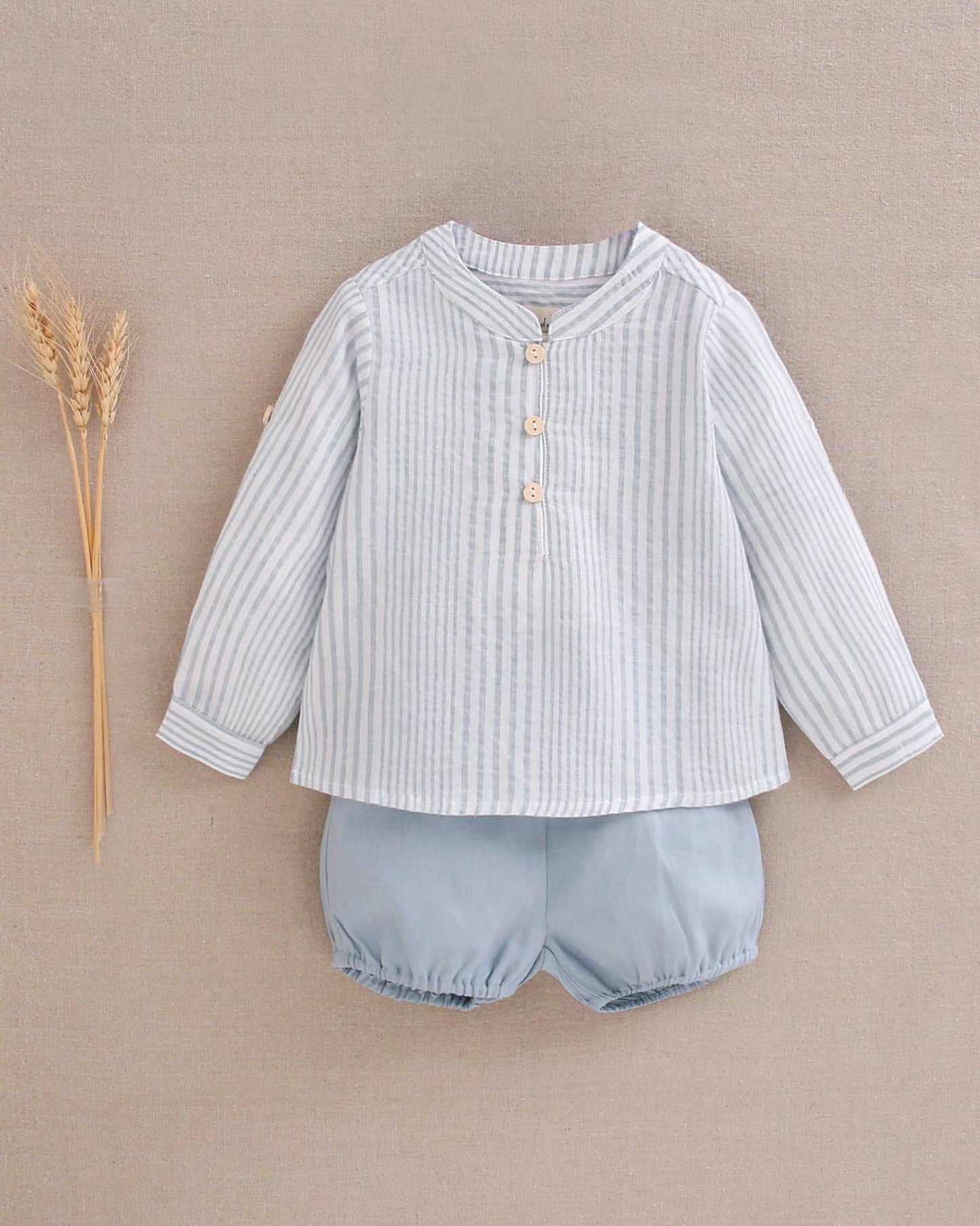 Blue Striped Shirt & Short Set