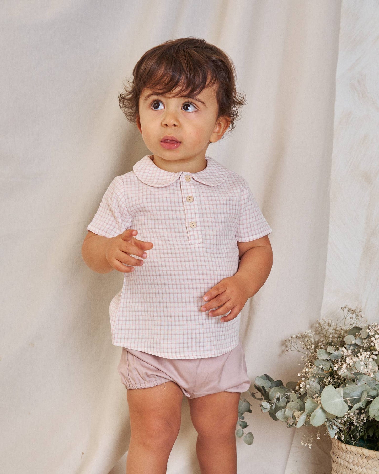 Checkered Shirt & Pale Pink Short Set