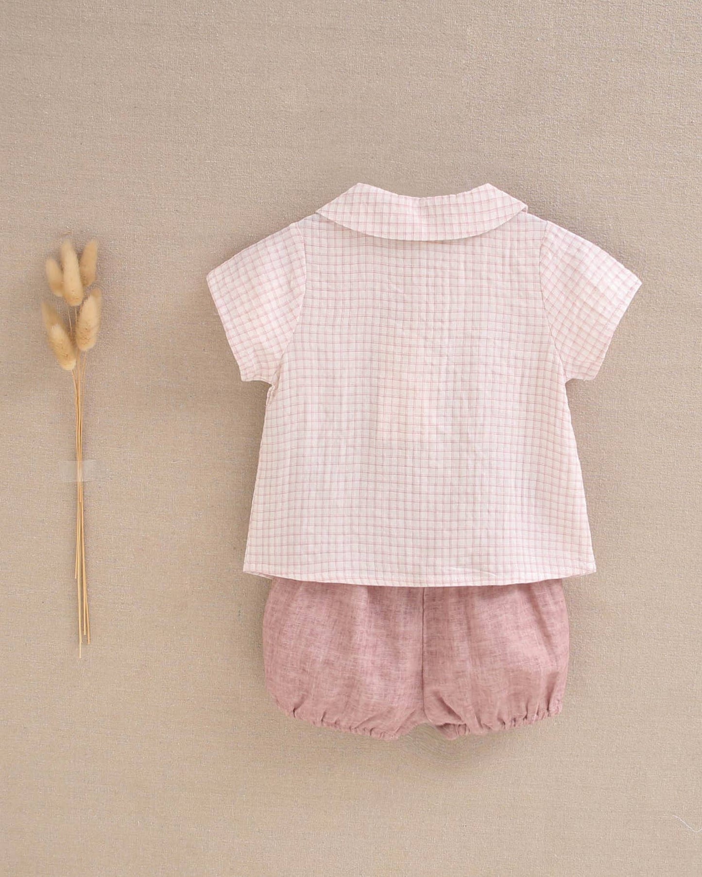 Checkered Shirt & Pale Pink Short Set