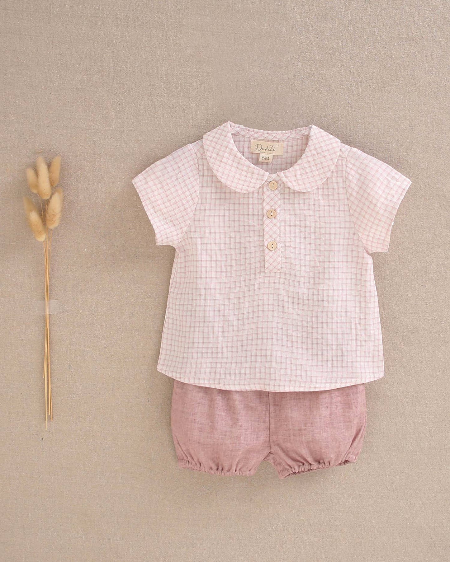 Checkered Shirt & Pale Pink Short Set