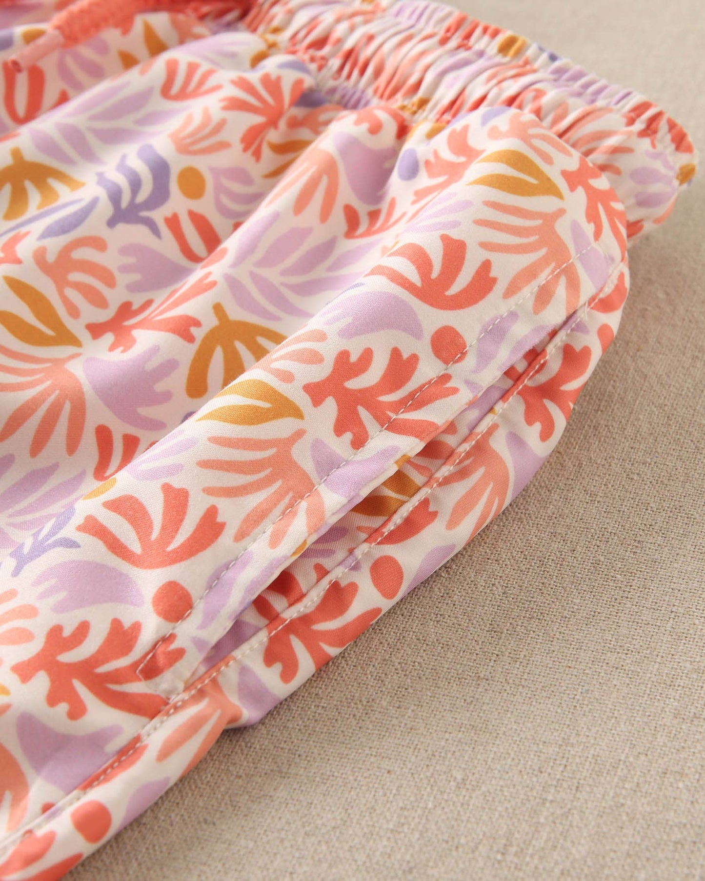 Orange Floral Print Swim Shorts