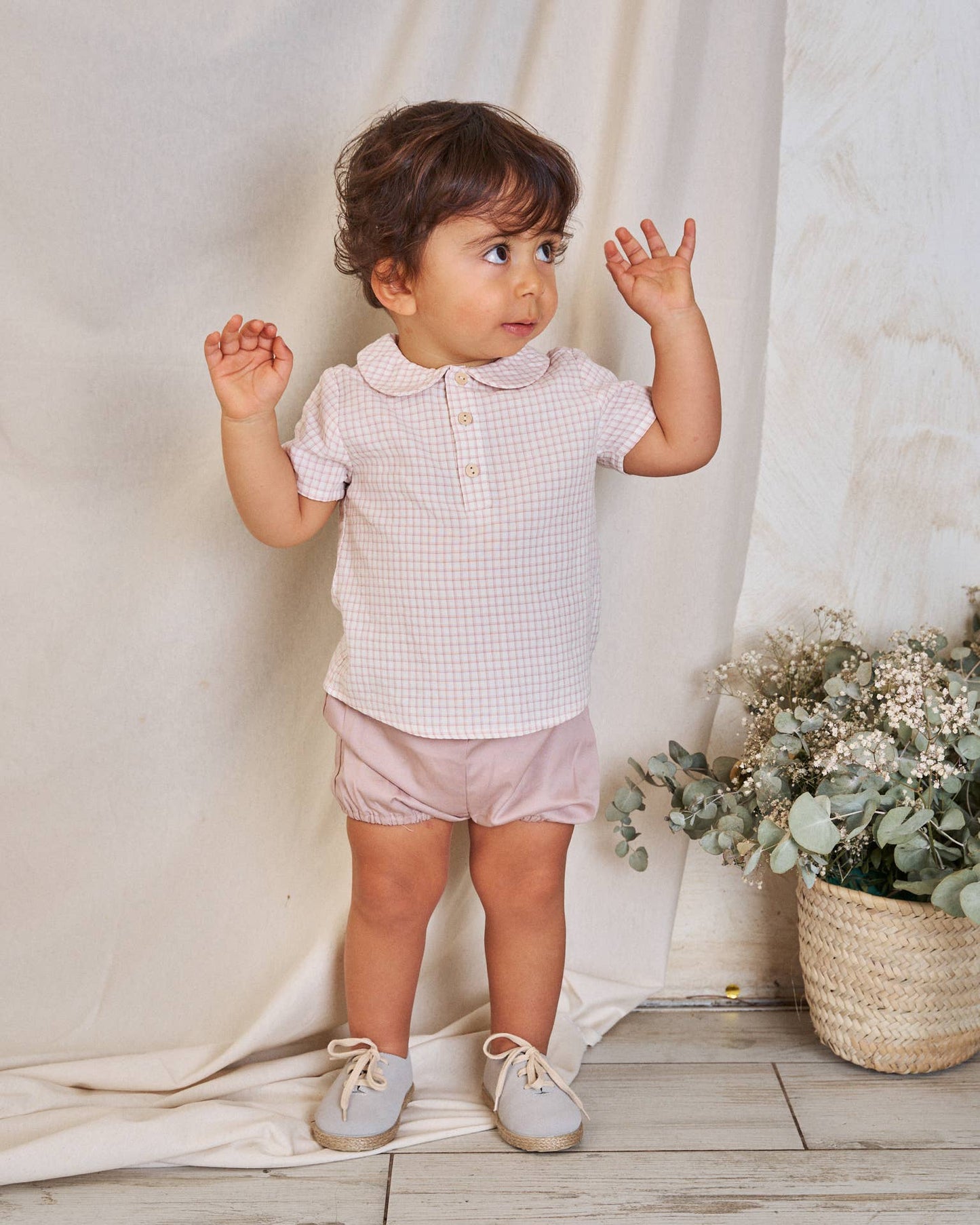 Checkered Shirt & Pale Pink Short Set