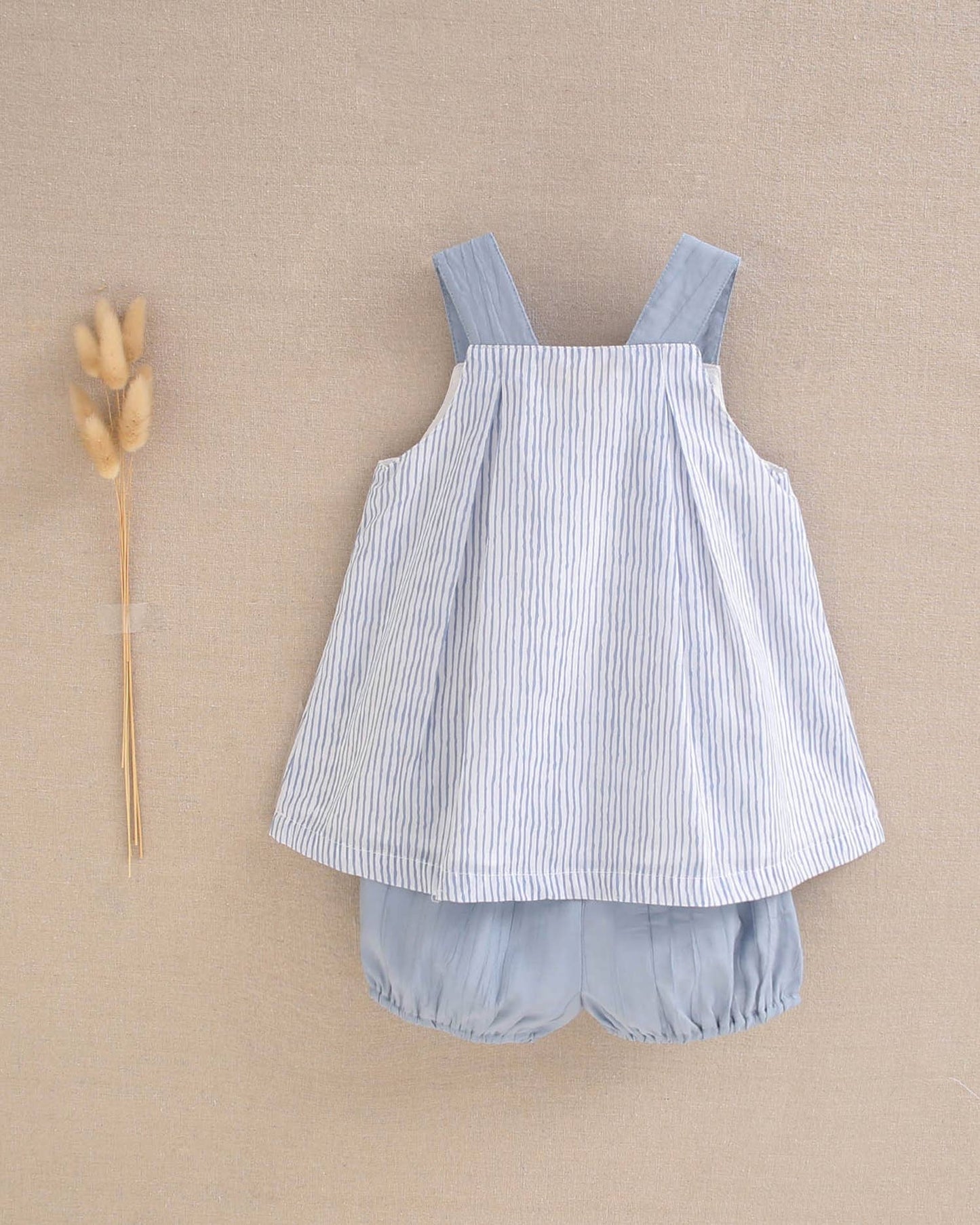 Striped Blouse & Light Blue Short Set