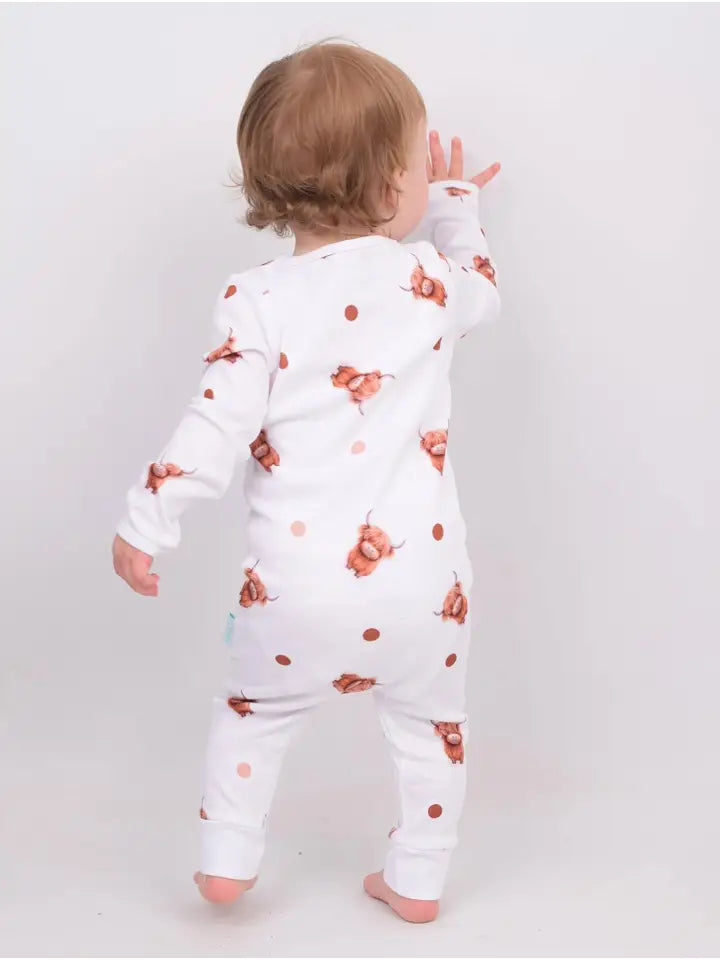 Highland Cow Print Organic Cotton Sleepsuit