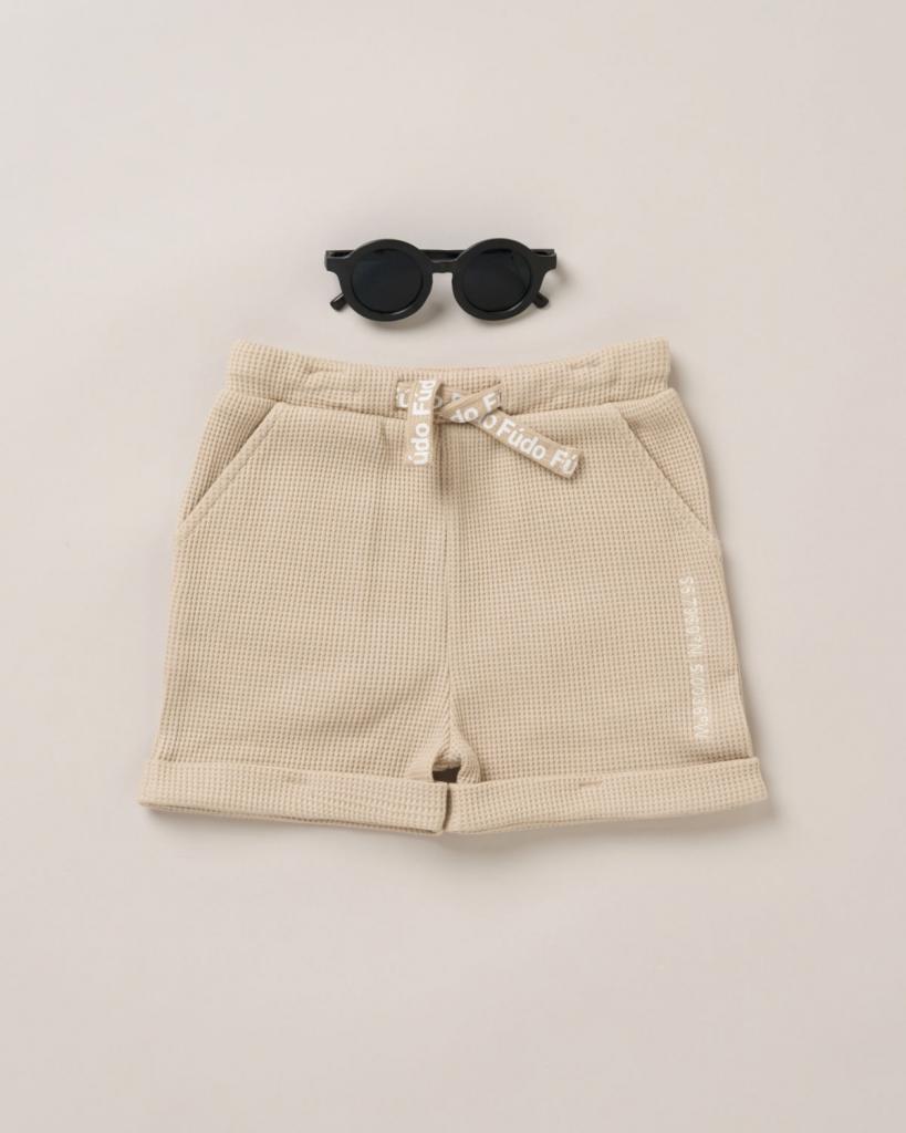 Waffle Buttoned Shirt & Short Set With Sunglasses