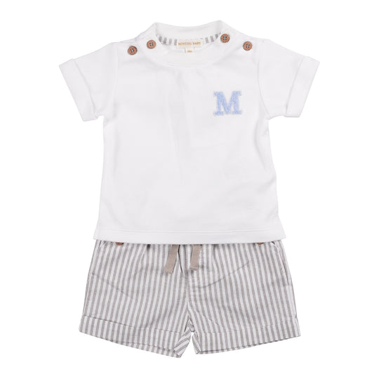 Greige Pinstripe T-Shirt & Short Set