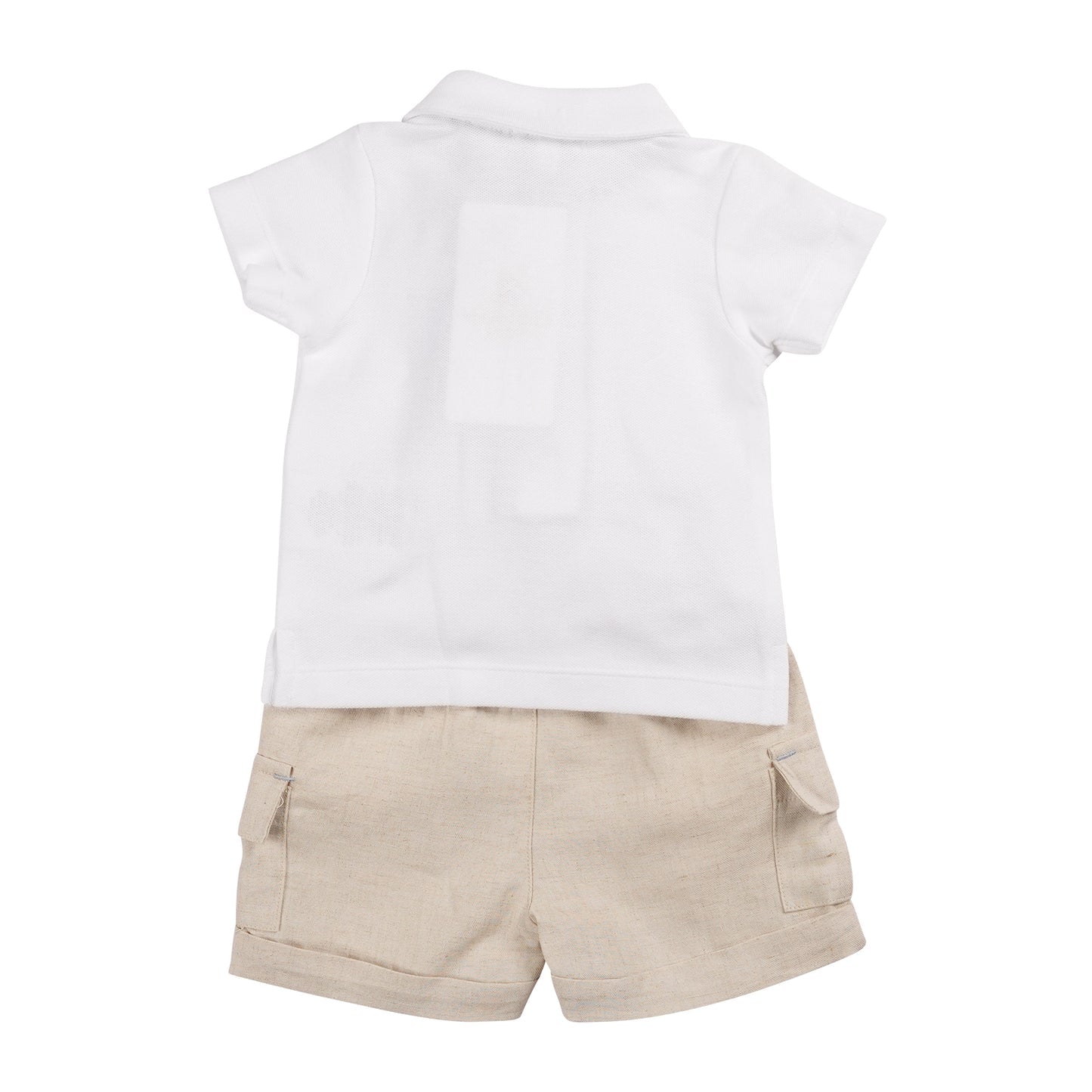 Beige Linen Cargo Polo Top & Short Set