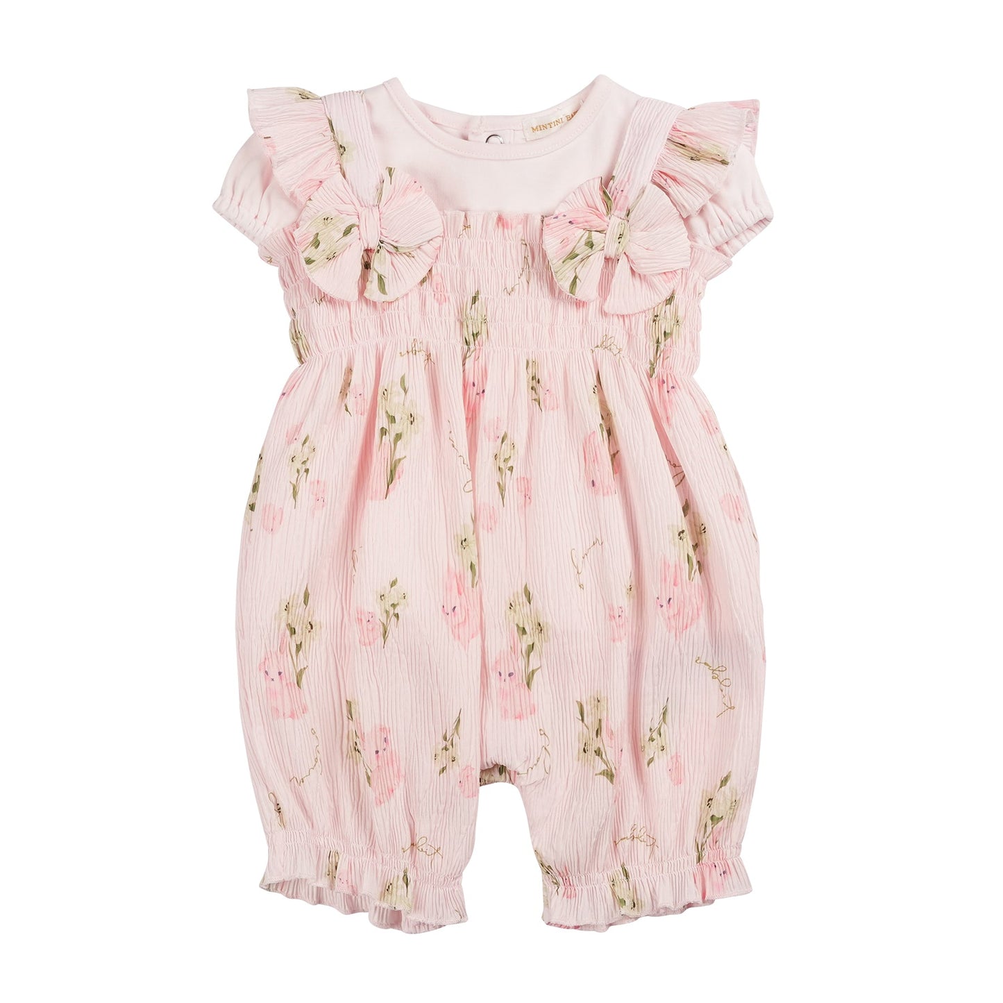 Crinkle Pink Floral Bow Top & Sun Romper