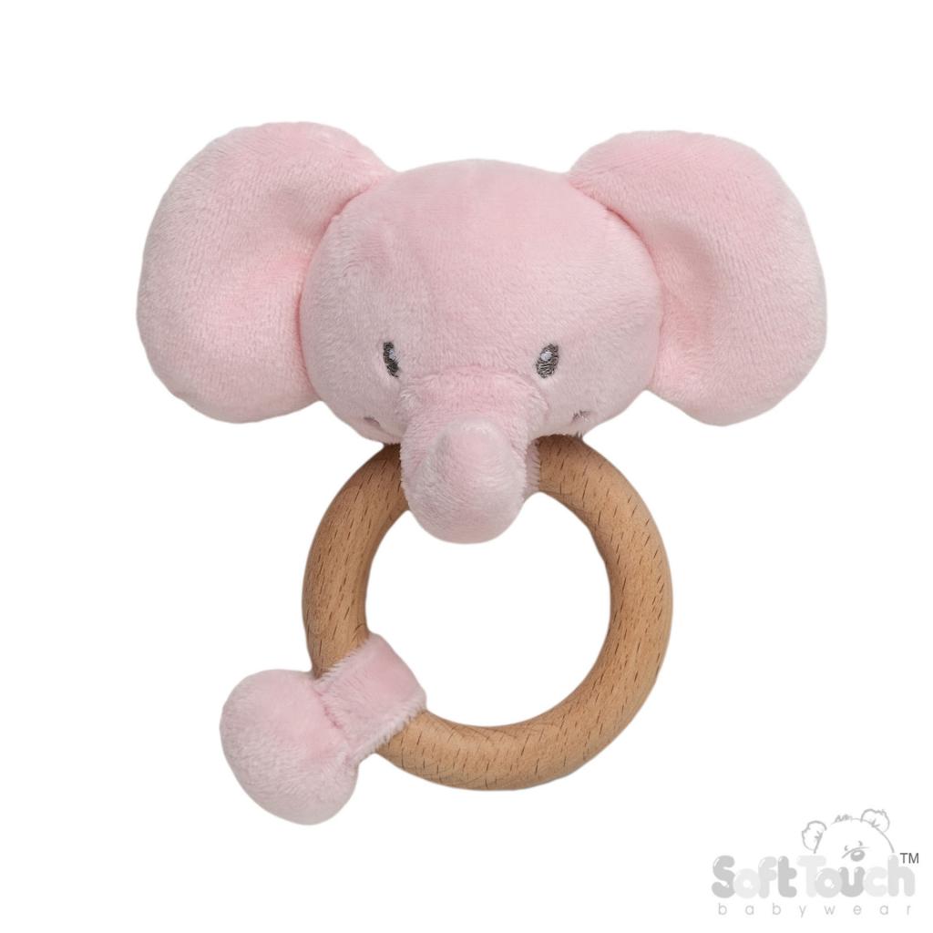 Pink Eco Elephant Ring Rattle