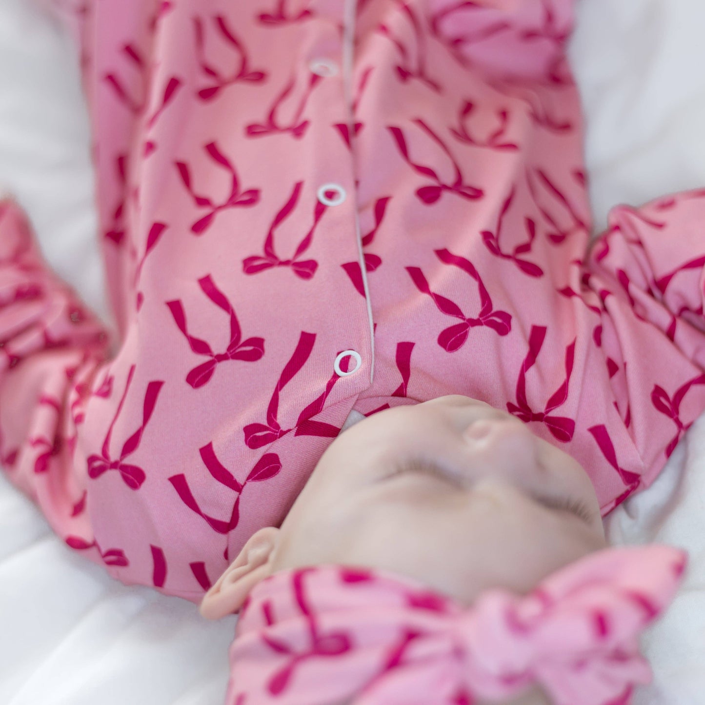 Pink Bow Cotton Sleepsuit