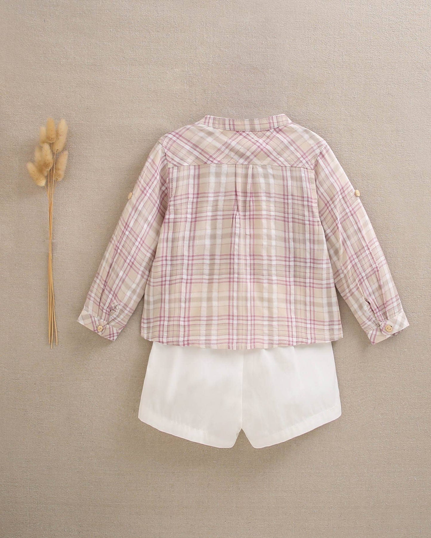 Checkered Shirt & White Short Set