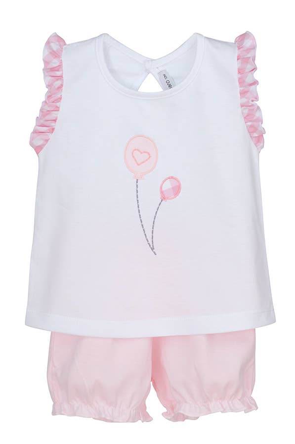 White & Pink Balloon Cotton Short Pyjama Set