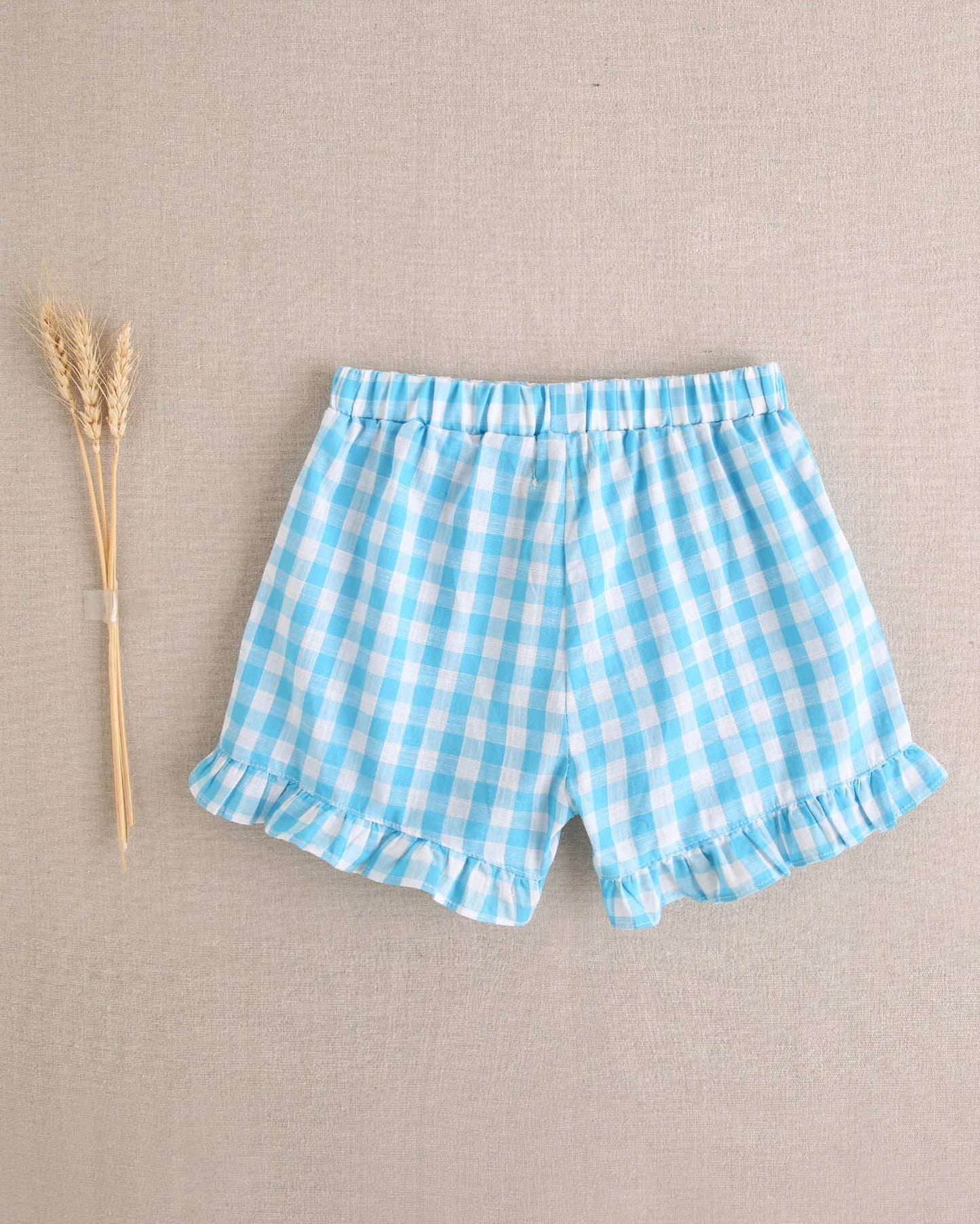 Turquoise Gingham Check Shorts