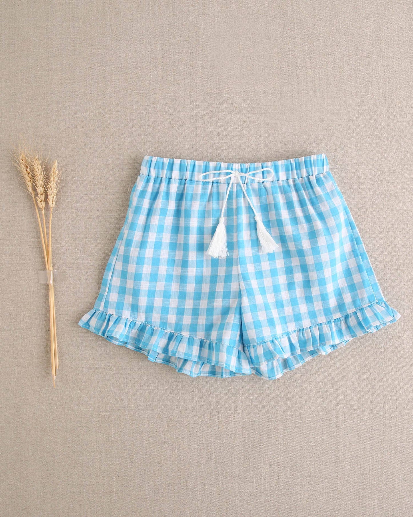 Turquoise Gingham Check Shorts