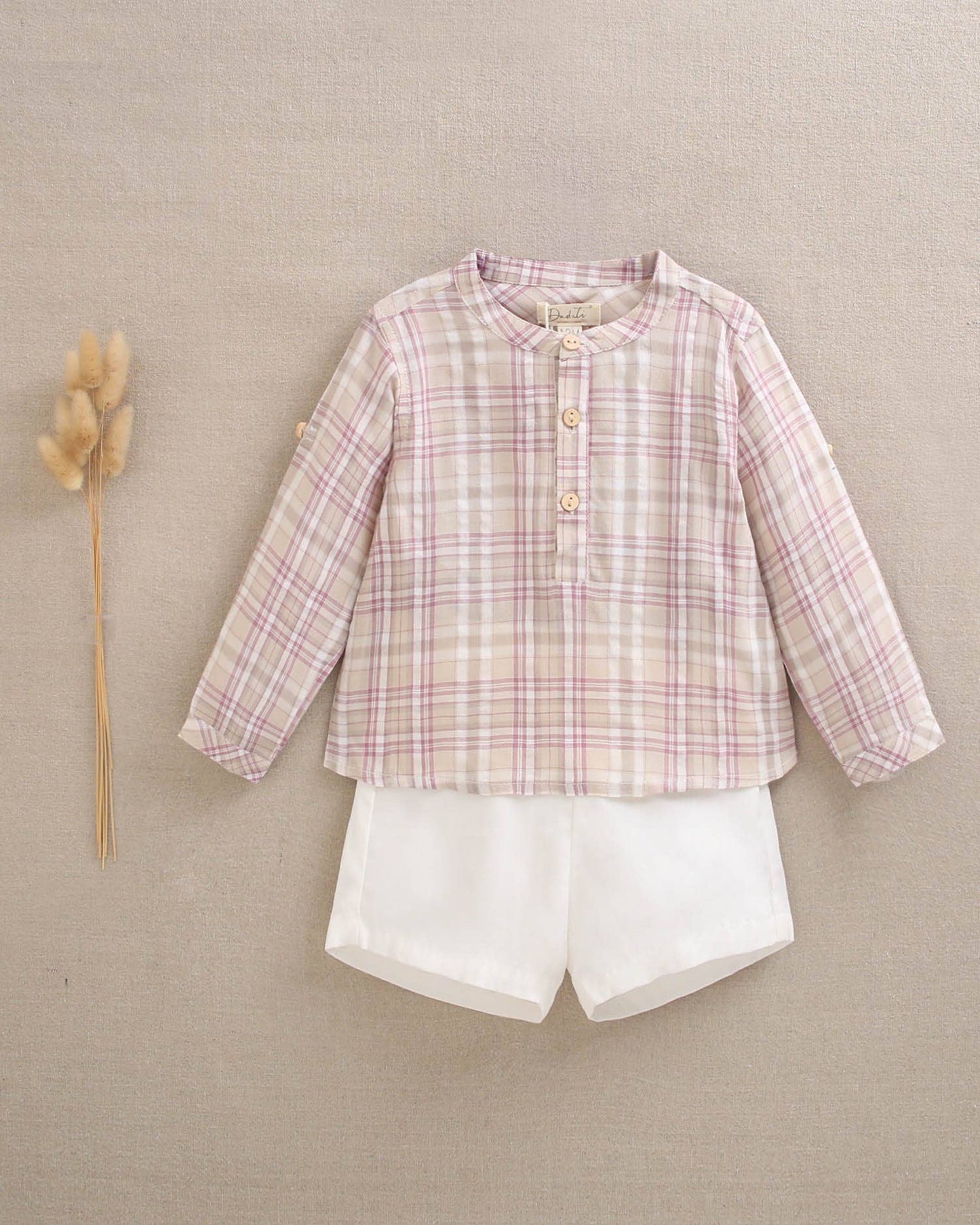 Checkered Shirt & White Short Set