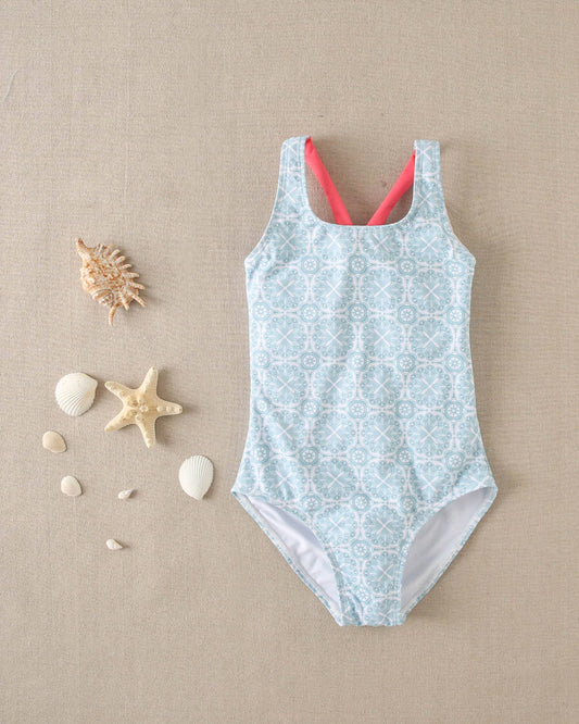 Retro Print Sky Blue Swimsuit