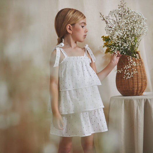 White Polka Dot Dress With Ruffles