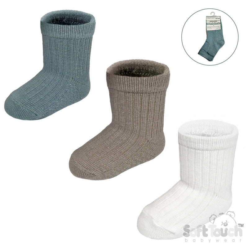 Sage Green Trio Pique Ribbed Ankle Socks