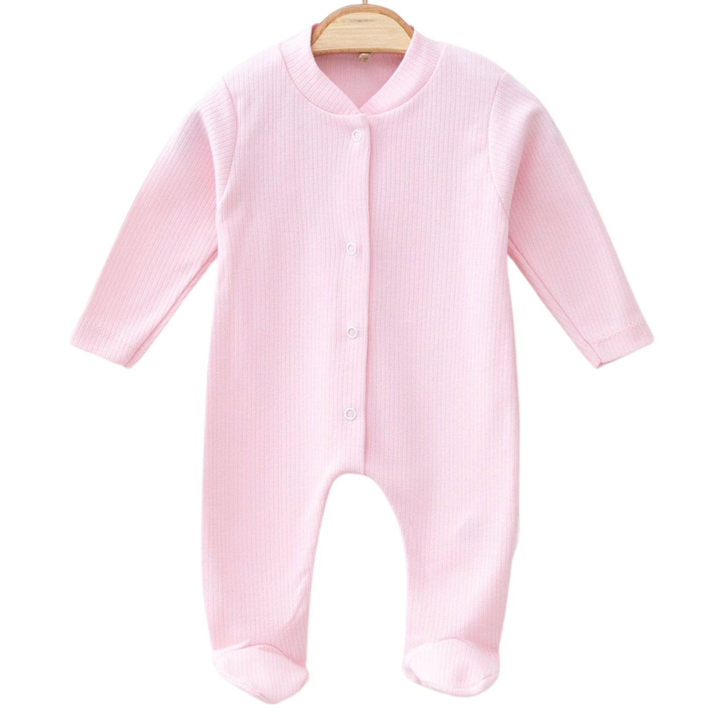 Pink Ribbed Footed Sleepsuit