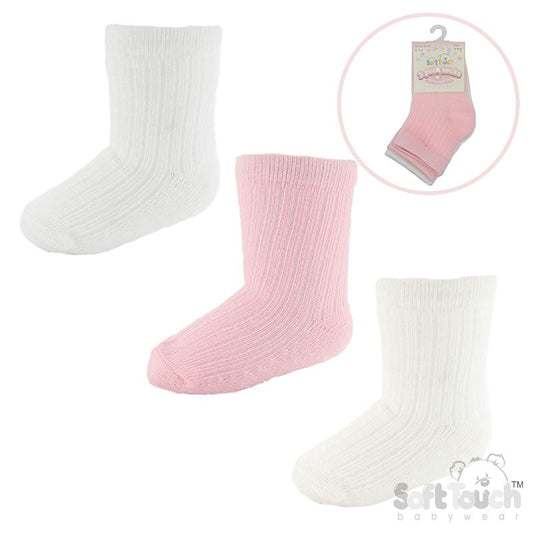 Pink Trio Pique Ribbed Ankle Socks