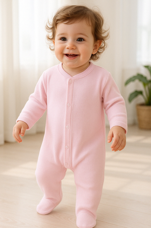 Pink Ribbed Footed Sleepsuit
