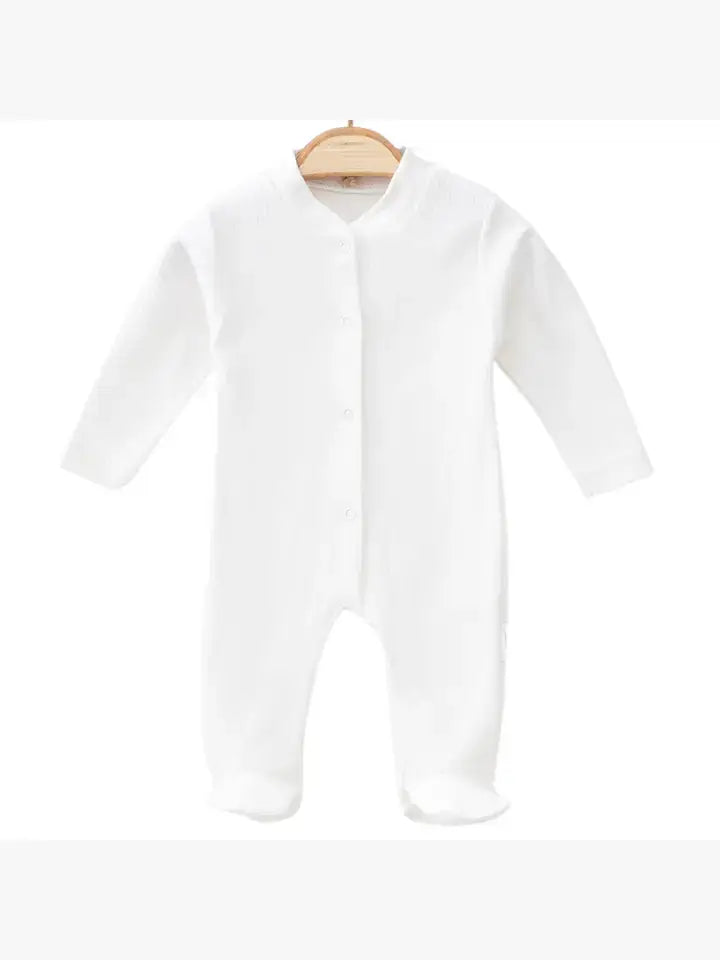 White Ribbed Organic Cotton Baby Sleepsuit