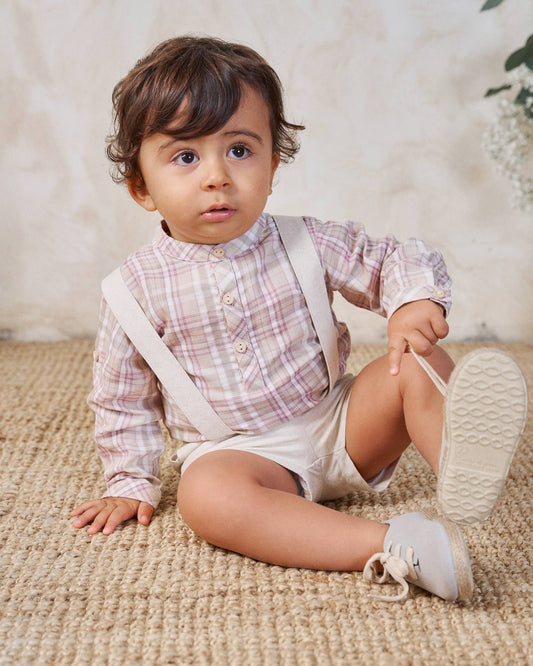 Checkered Shirt & White Short Set