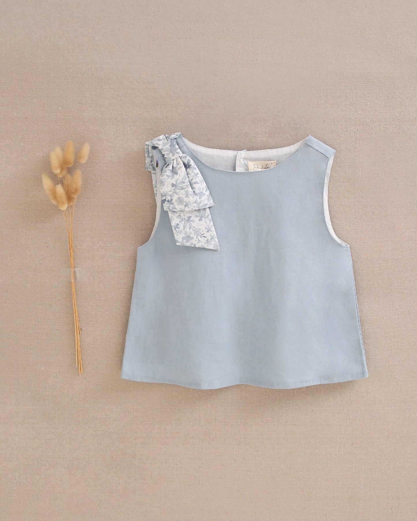 Blue Blouse With Floral Bow