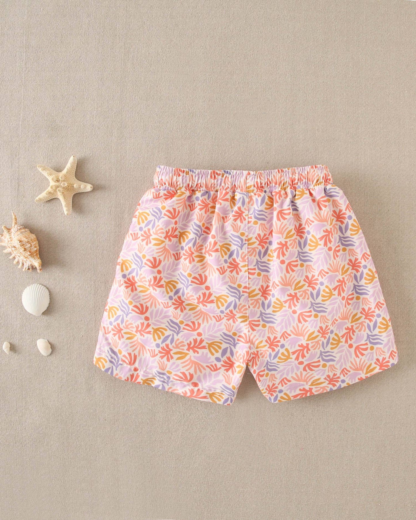 Orange Floral Print Swim Shorts