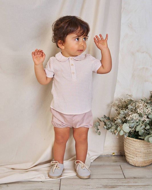 Checkered Shirt & Pale Pink Short Set