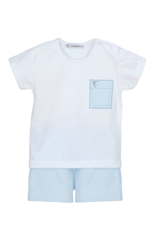 White & Blue Cotton Short Pyjama Set