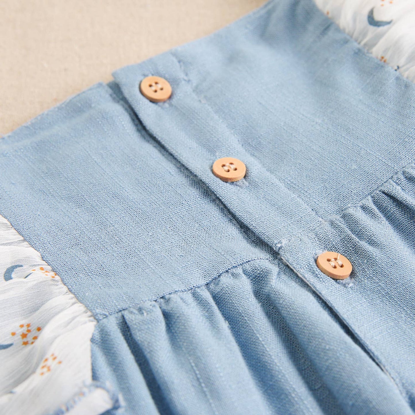 Blue Dress With Contrast Chiffon Ruffles