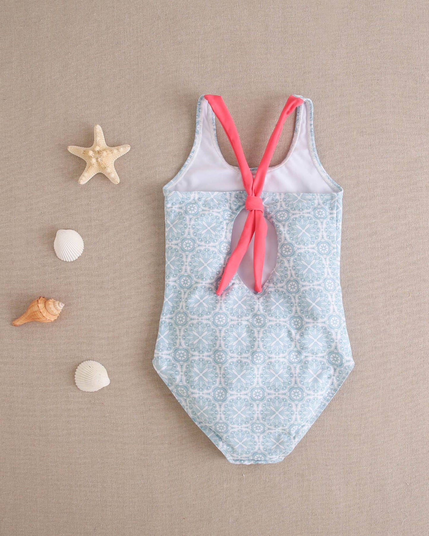 Retro Print Sky Blue Swimsuit