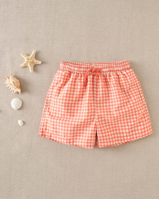 Orange Gingham Check Swim Shorts