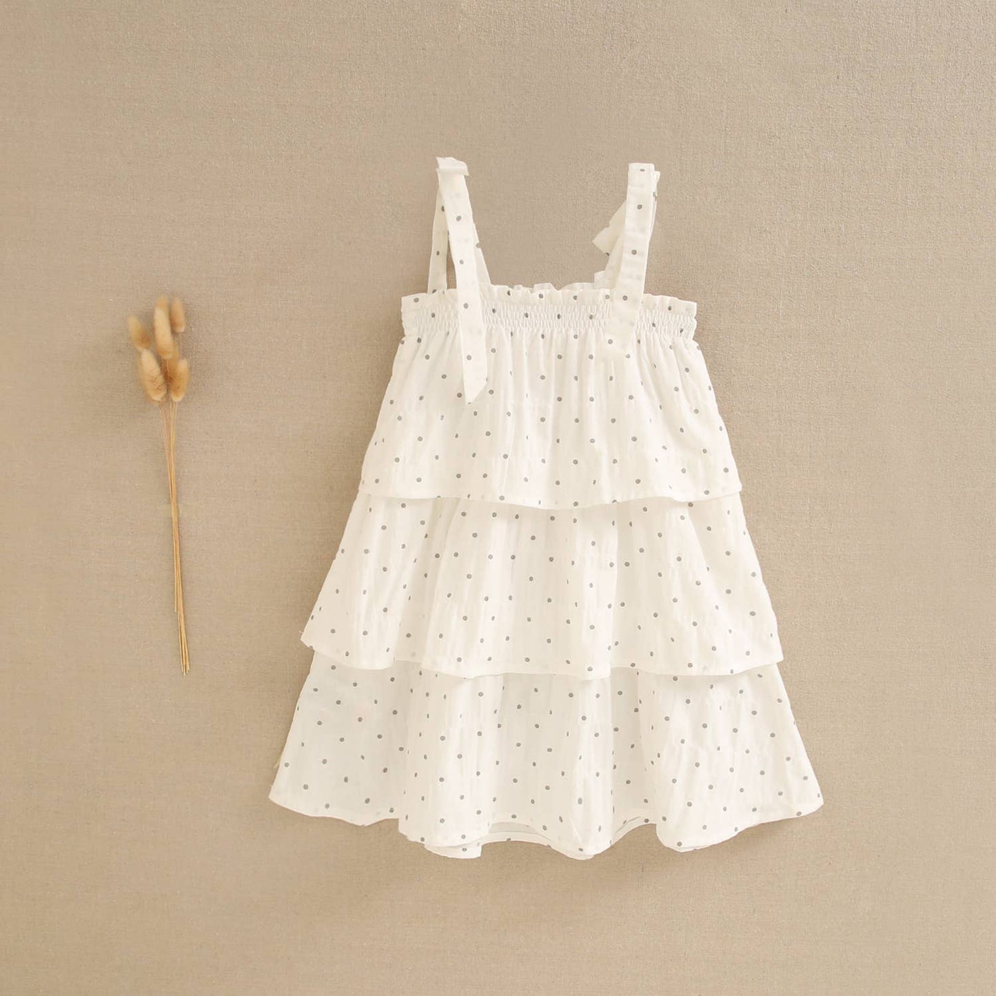 White Polka Dot Dress With Ruffles