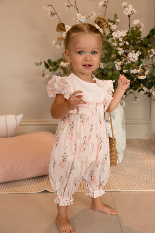 Crinkle Pink Floral Bow Top & Sun Romper