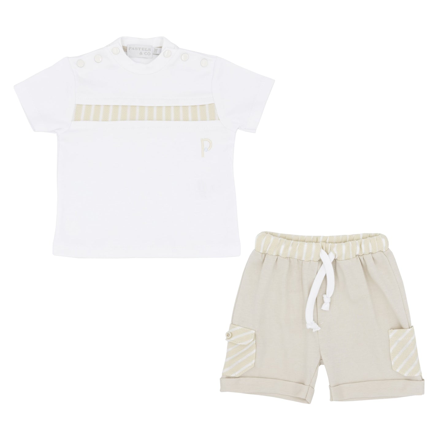 Levi White & Beige Tee Short Set