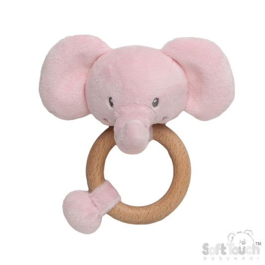 Pink Eco Elephant Ring Rattle
