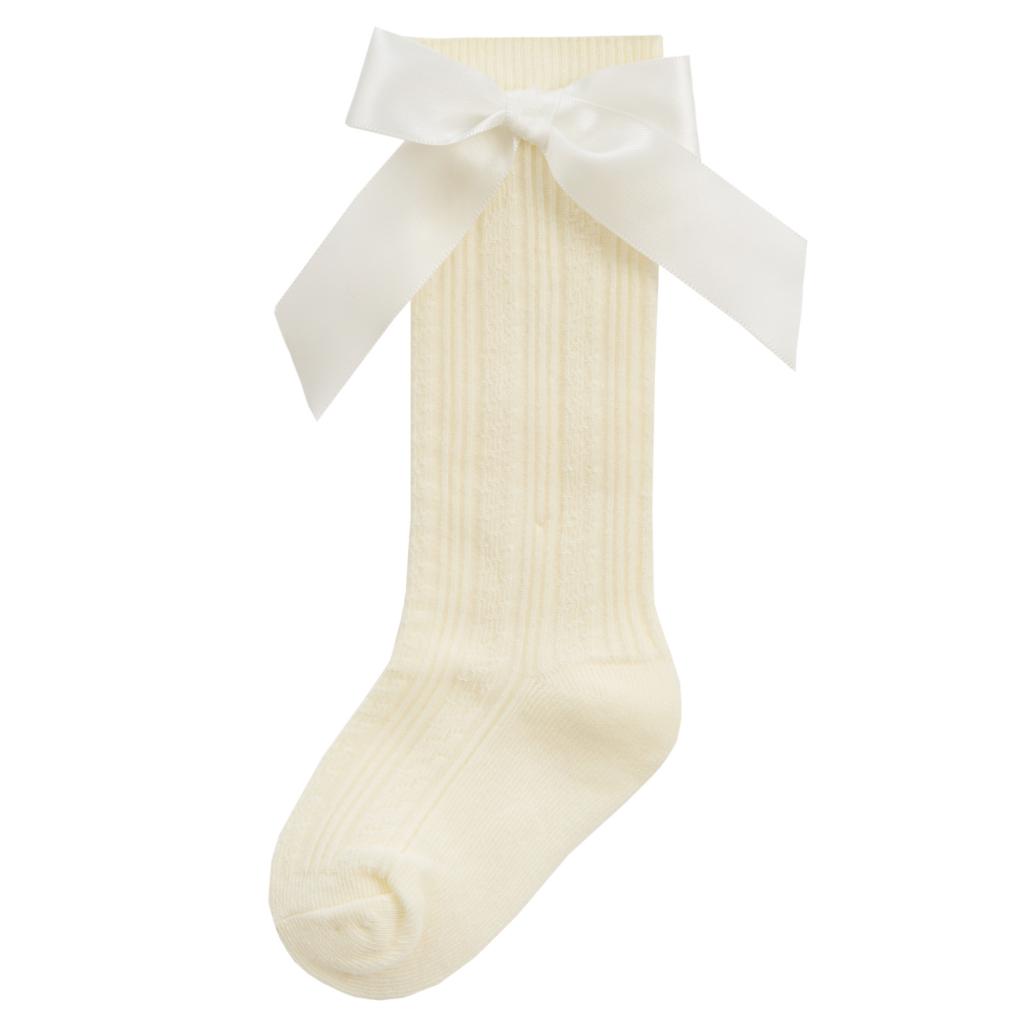 Cable Knee High Ribbon Socks