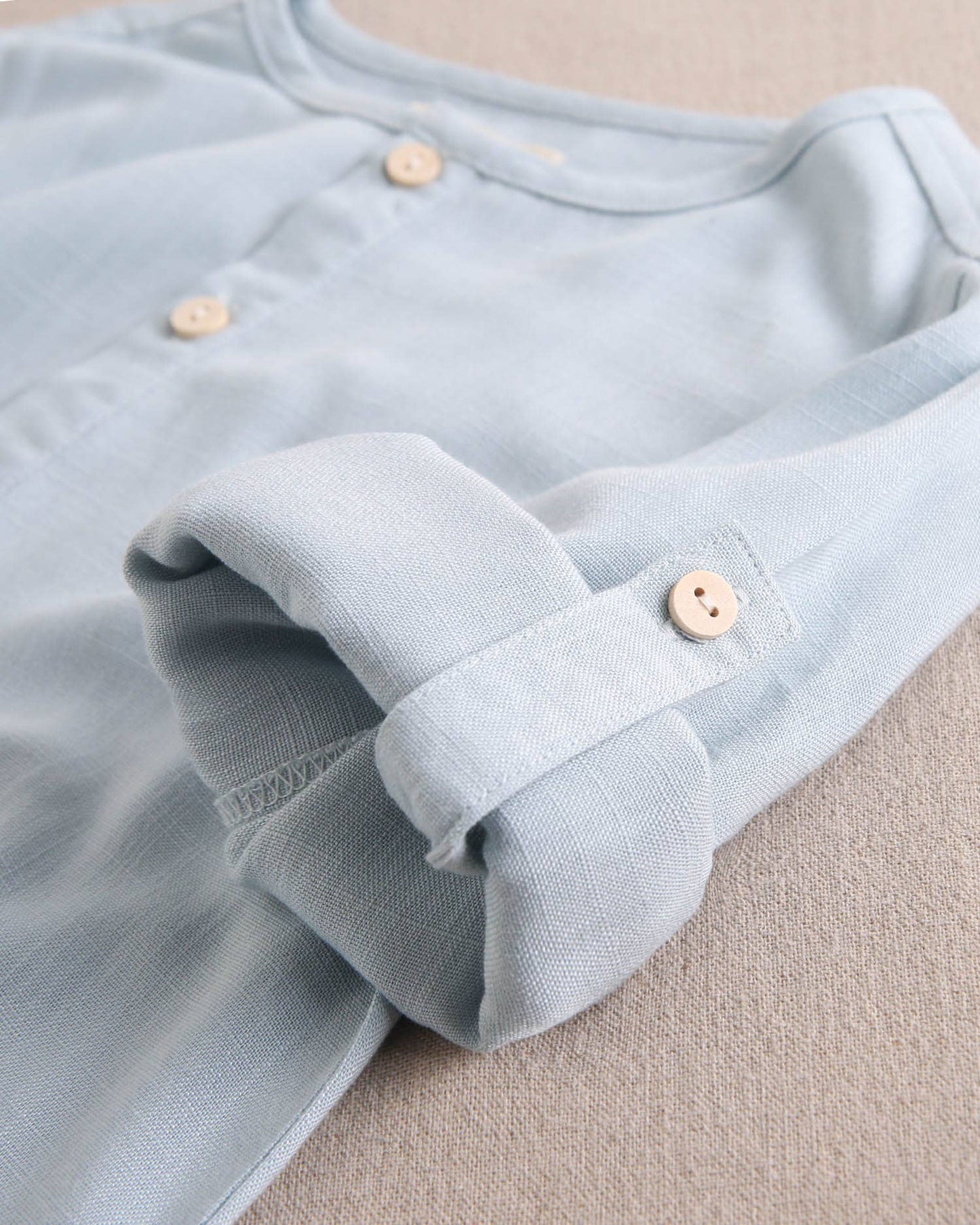 Sky Blue Long Sleeved Shirt & White Short Set