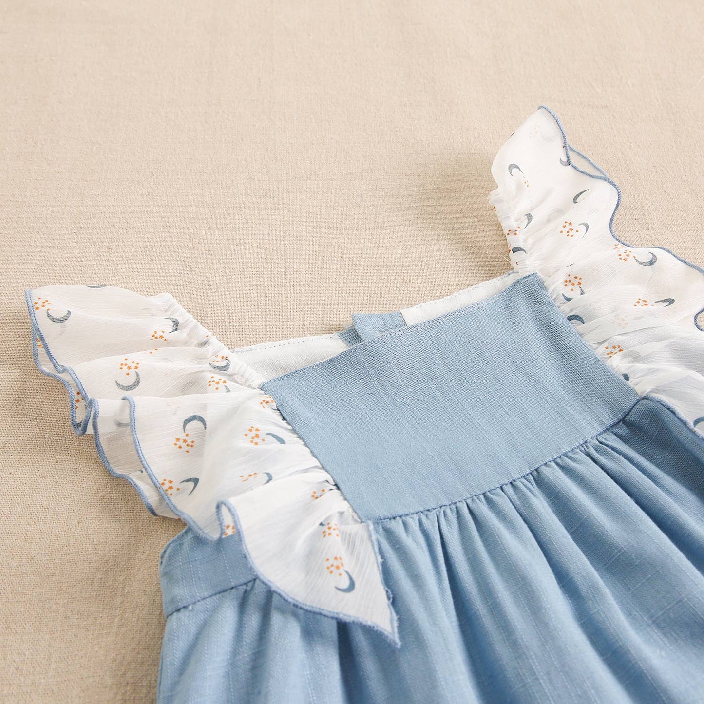 Blue Dress With Contrast Chiffon Ruffles