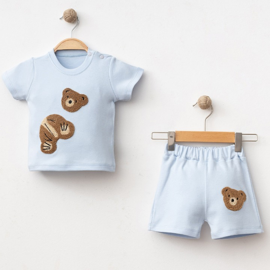 Cotton 3D Bear Matching Top & Short Set