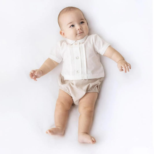 Natural Linen Elegant Boy Romper