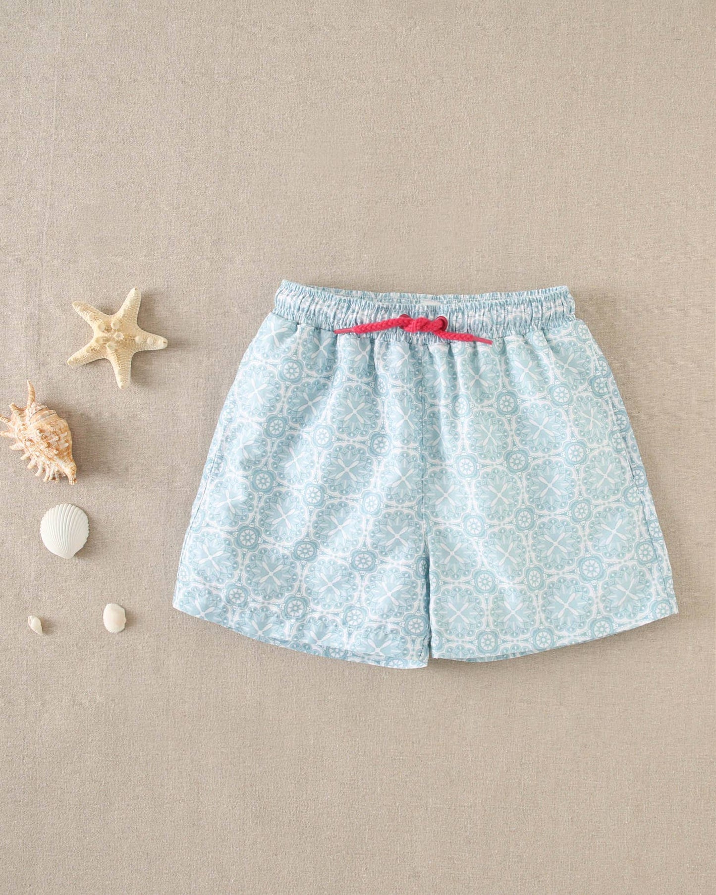 Retro Print Sky Blue Swim Shorts