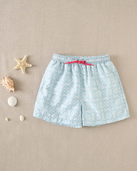 Retro Print Sky Blue Swim Shorts