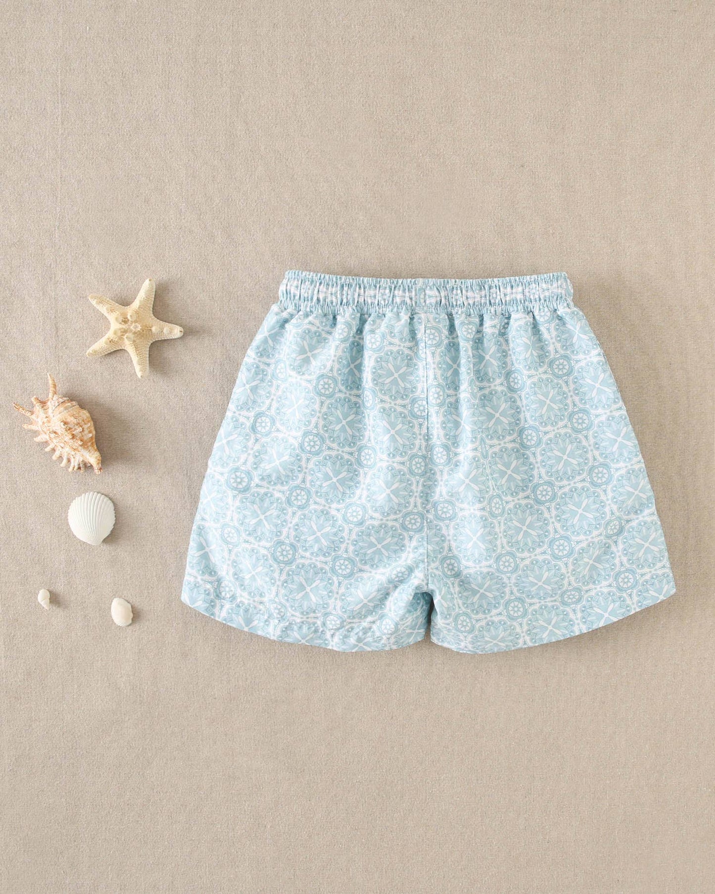 Retro Print Sky Blue Swim Shorts