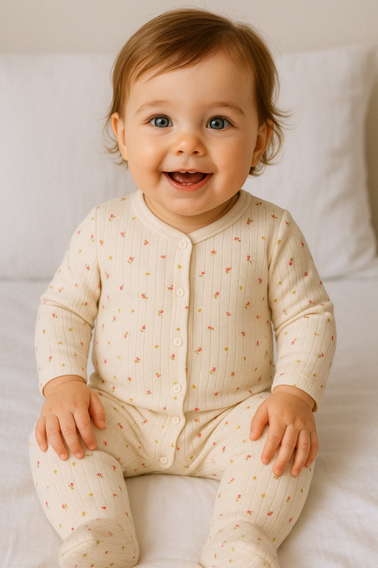 Tulips Design Organic Cotton Ribbed Sleepsuit