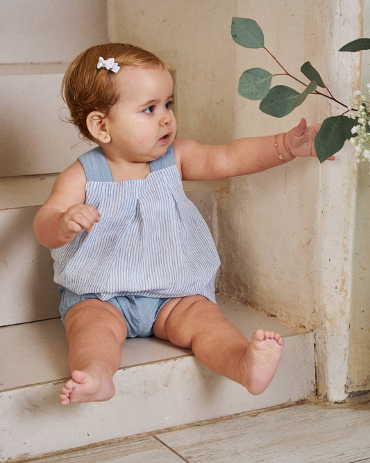 Striped Blouse & Light Blue Short Set